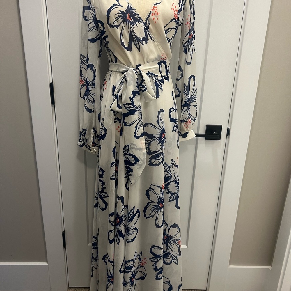 Ark & Co Cream and Blue Long Sleeve Dress